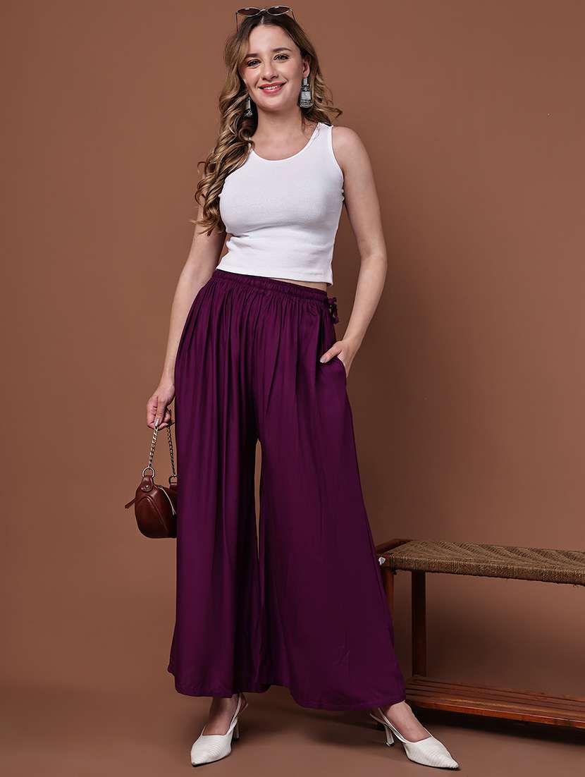 purple viscose palazzos - 22092366 - Standard Image - 4