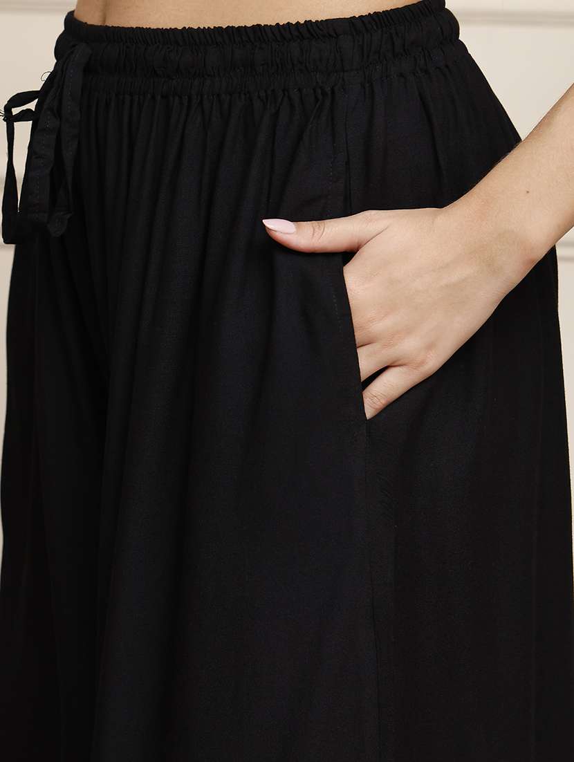 women pack of 2 solid high rise flared palazzo - 22092380 -  Standard Image - 4