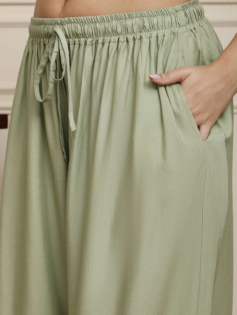 women pack of 2 solid high rise flared palazzo - 22092385 -  Standard Image - 4