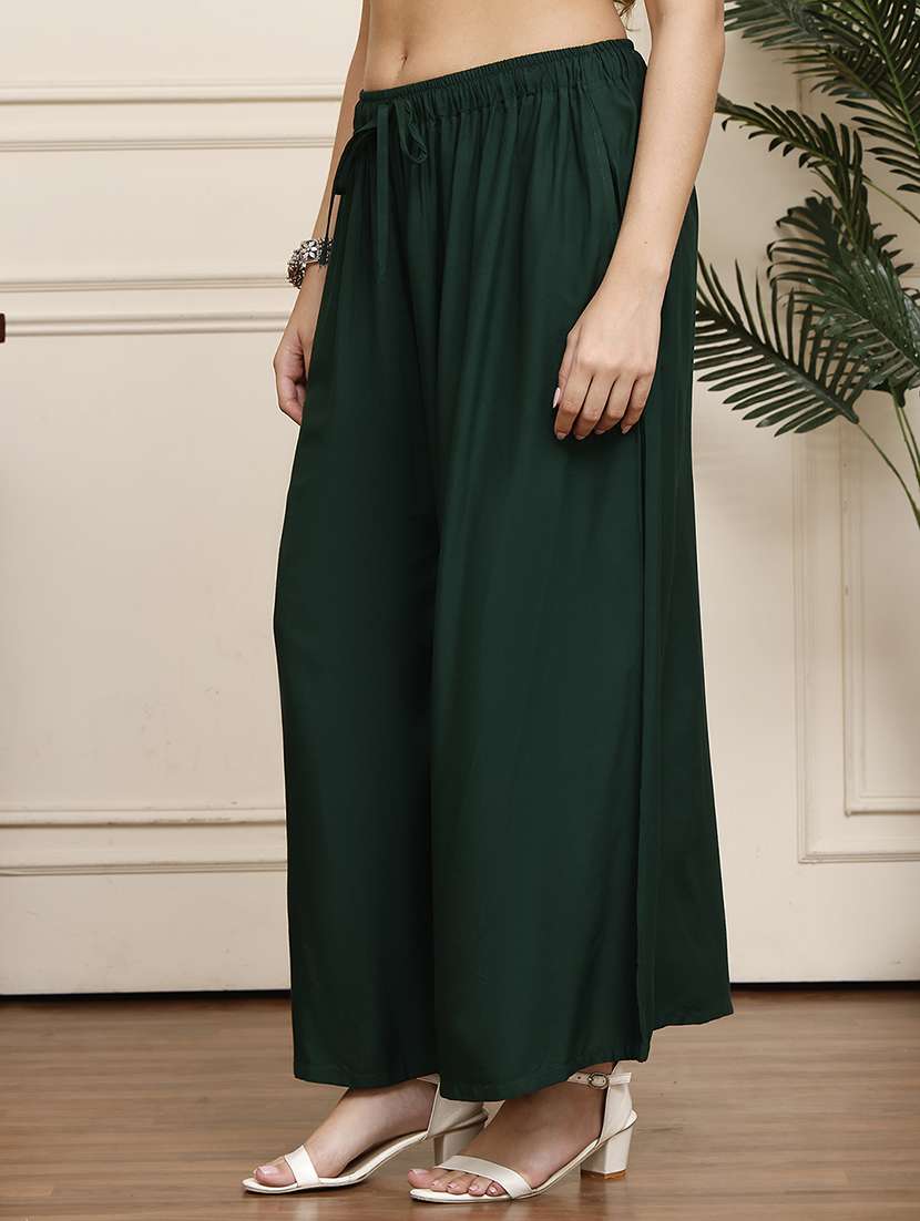 women pack of 2 solid high rise flared palazzo - 22092389 -  Standard Image - 1