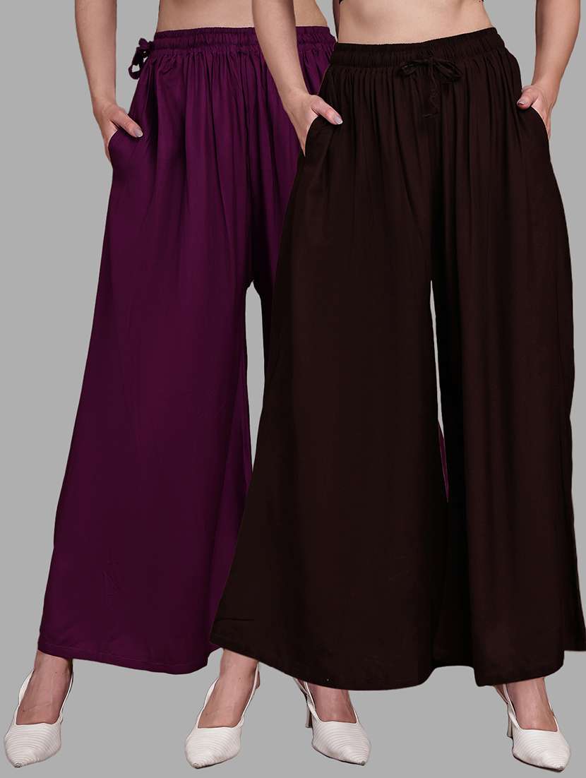 women pack of 2 solid high rise flared palazzo
