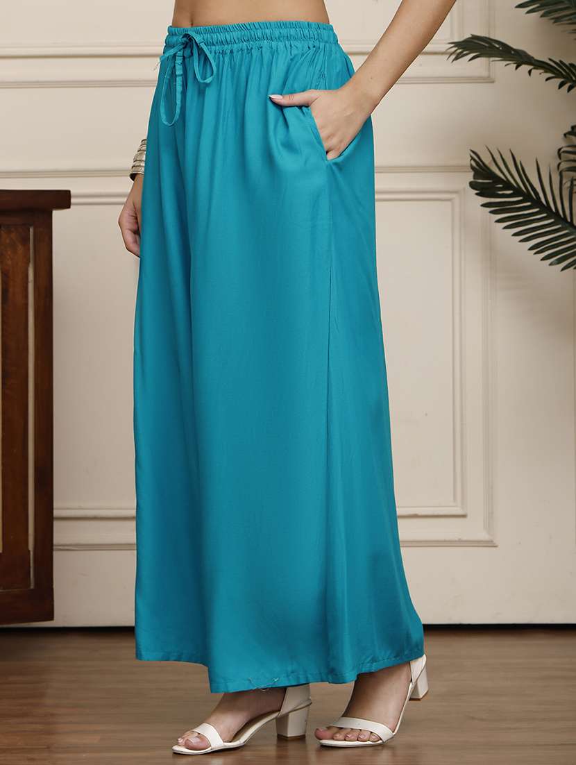 women pack of 2 solid high rise flared palazzo - 22092404 -  Standard Image - 1
