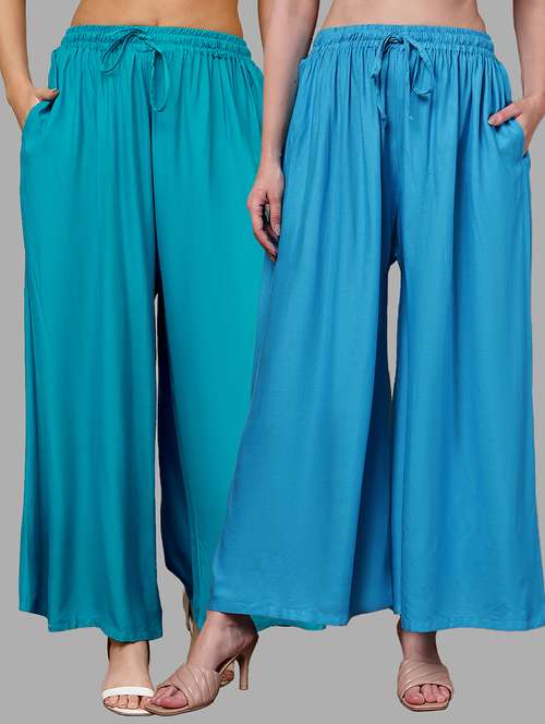 women pack of 2 solid high rise flared palazzo - 22092405 -  Standard Image - 0