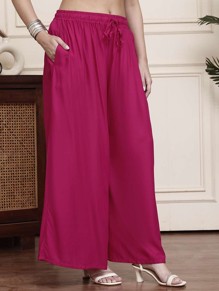 women pack of 2 solid high rise flared palazzo - 22092406 -  Standard Image - 1
