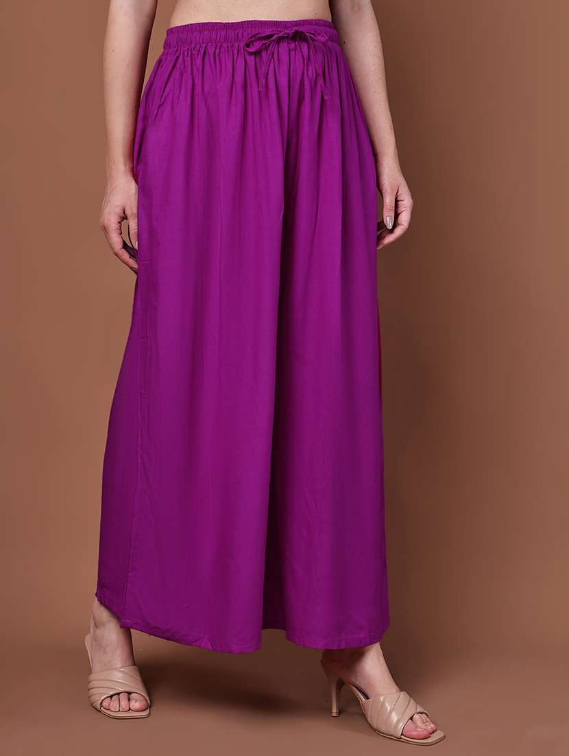 women pack of 2 solid high rise flared palazzo - 22092421 -  Standard Image - 1