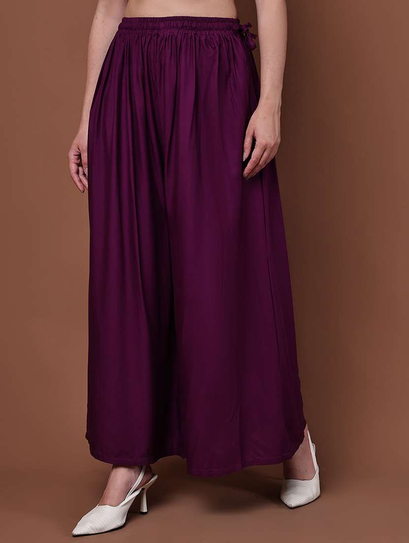 women pack of 2 solid high rise flared palazzo - 22092422 -  Standard Image - 1