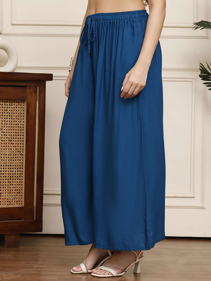 women pack of 2 solid high rise flared palazzo - 22092424 -  Standard Image - 1