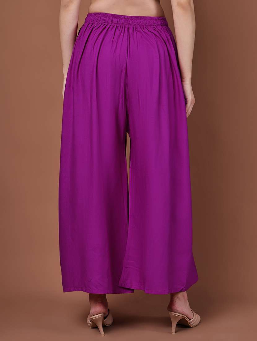 women pack of 2 solid high rise flared palazzo - 22092436 -  Standard Image - 1
