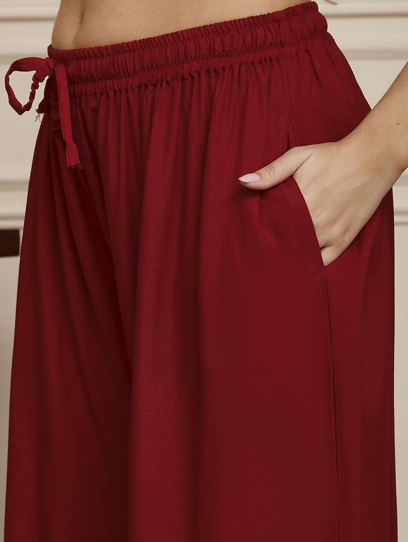 women pack of 2 solid mid rise flared palazzo - 22092455 -  Standard Image - 4