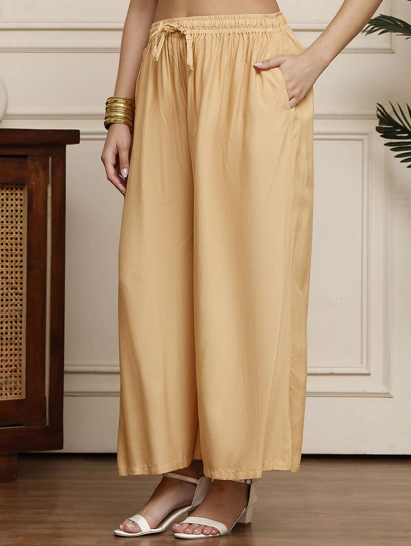 women pack of 2 solid mid rise flared palazzo - 22092457 -  Standard Image - 1