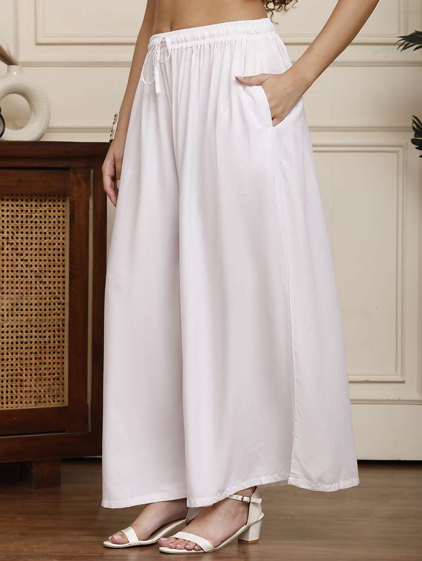 women pack of 2 solid mid rise flared palazzo - 22092466 -  Standard Image - 1