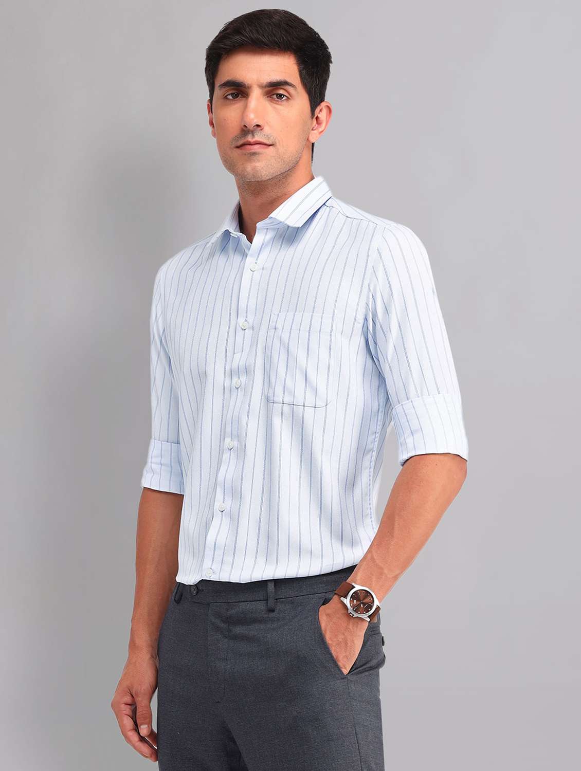 men striped long sleeve regular fit casual shirt - 22092483 -  Standard Image - 1