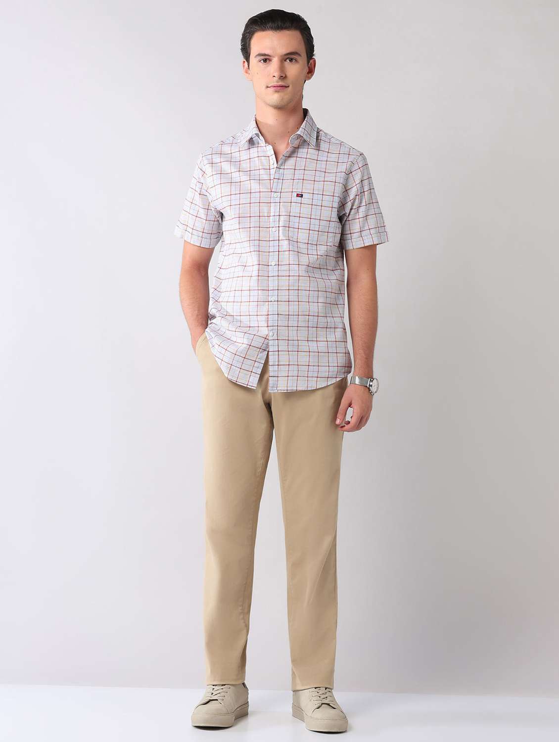 men checkered short sleeve regular fit casual shirt - 22092489 -  Standard Image - 4