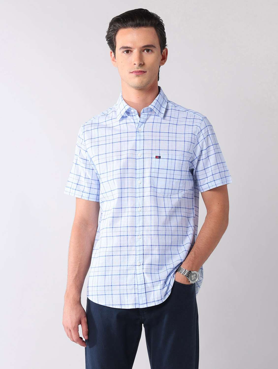 men checkered short sleeve regular fit casual shirt - 22092490 -  Standard Image - 1