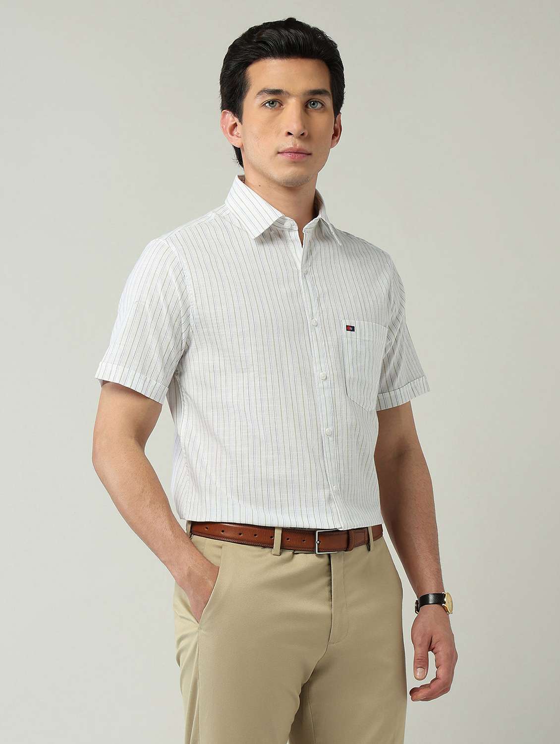 men striped short sleeve regular fit casual shirt - 22092491 - Standard Image - 1