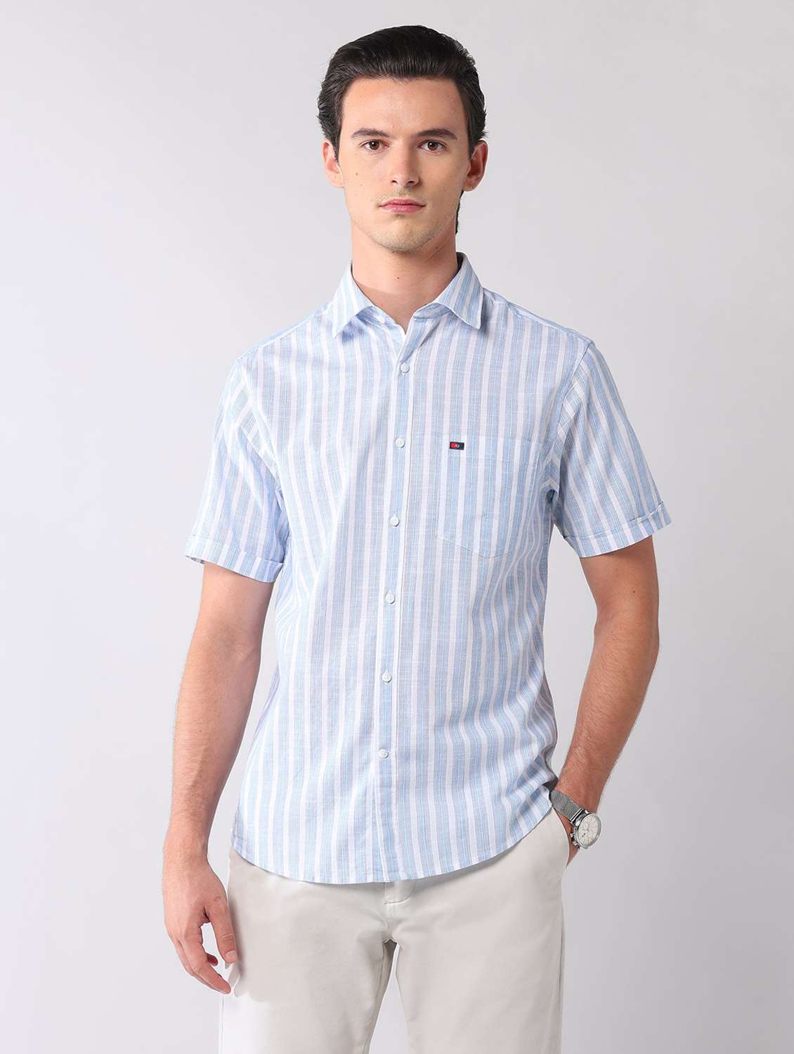 men striped short sleeve regular fit casual shirt - 22092492 -  Standard Image - 1