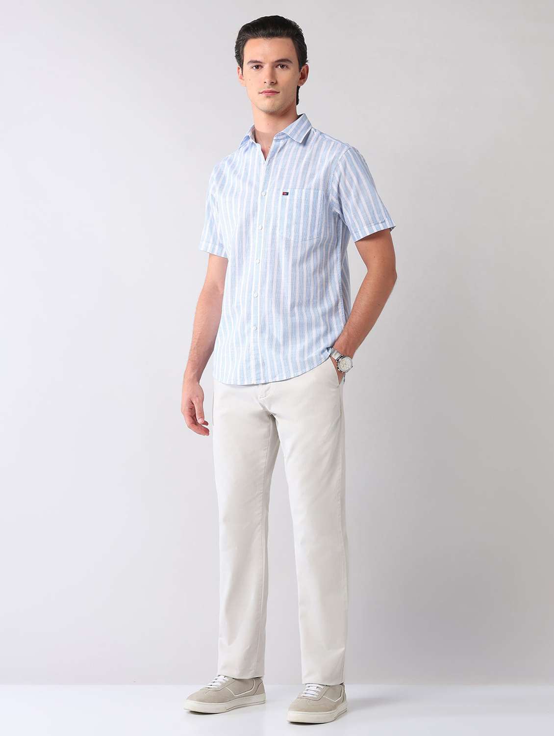 men striped short sleeve regular fit casual shirt - 22092492 -  Standard Image - 4