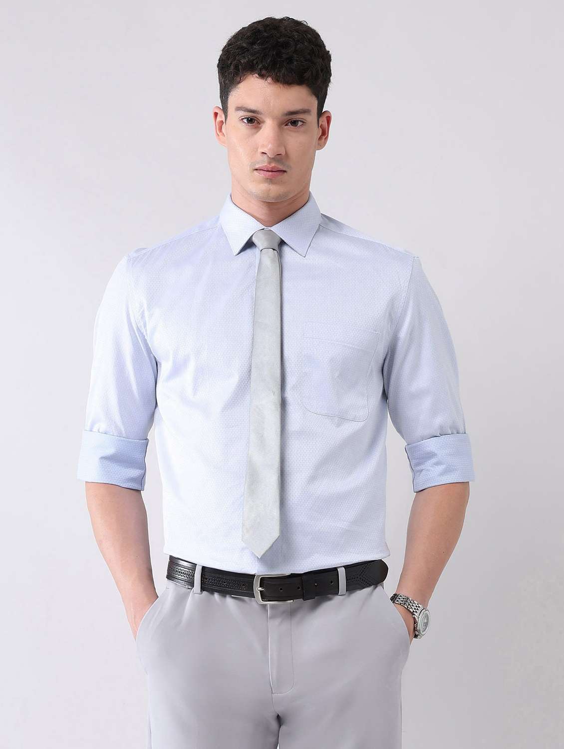 men self design long sleeve regular fit formal shirt