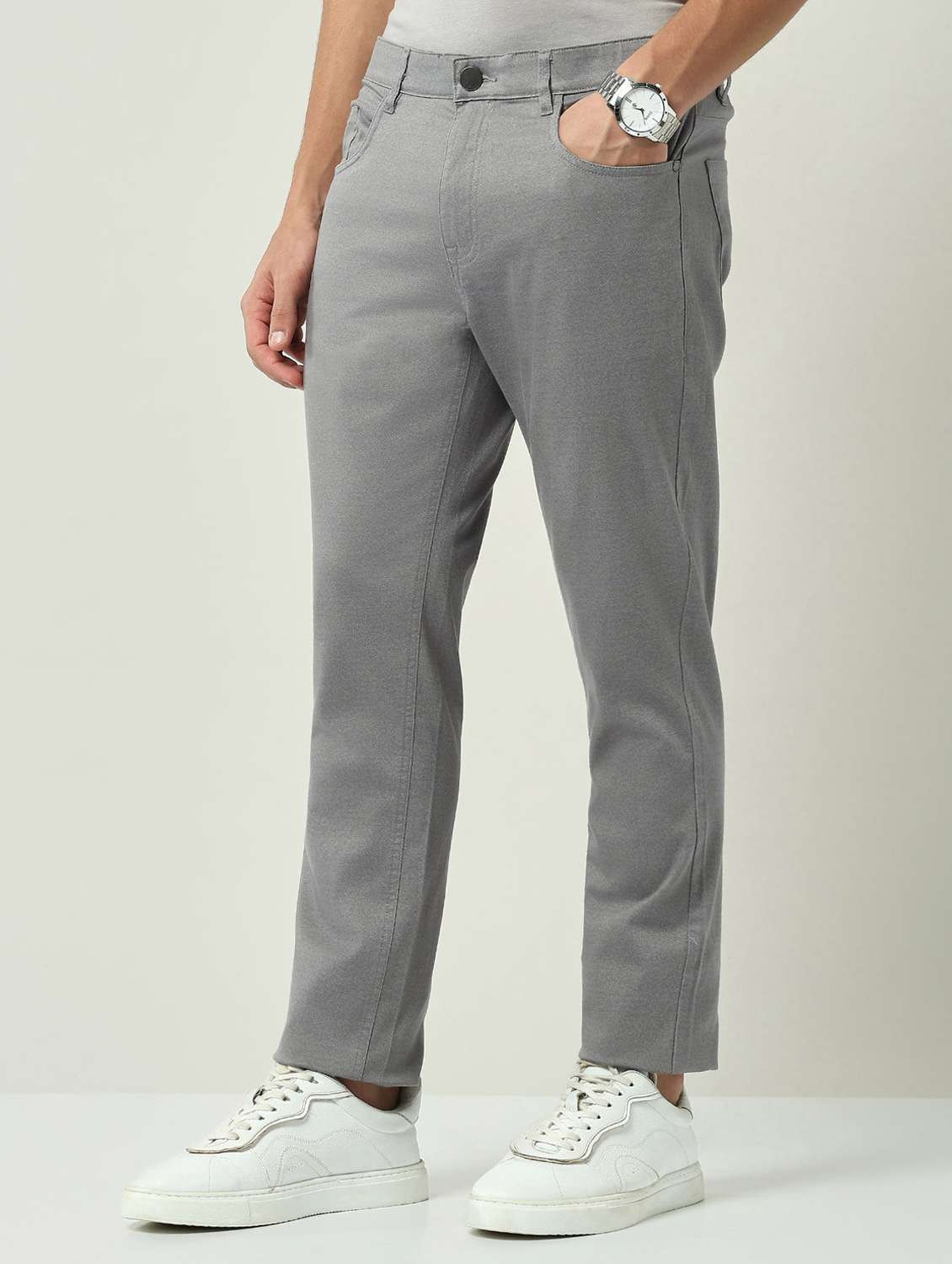 men solid mid rise flat front chinos trouser - 22092522 -  Standard Image - 1