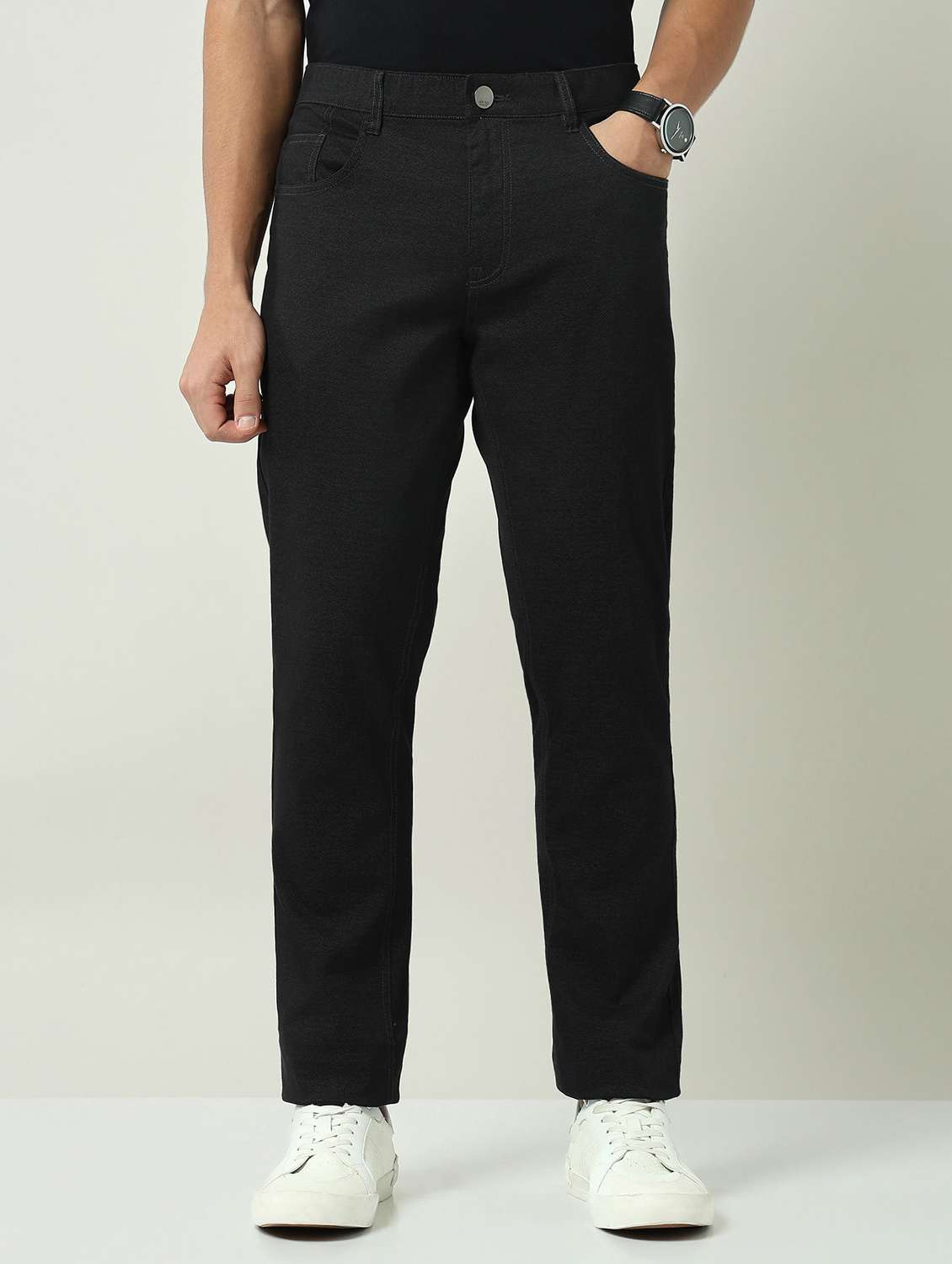 men solid mid rise flat front chinos trouser - 22092523 -  Standard Image - 1