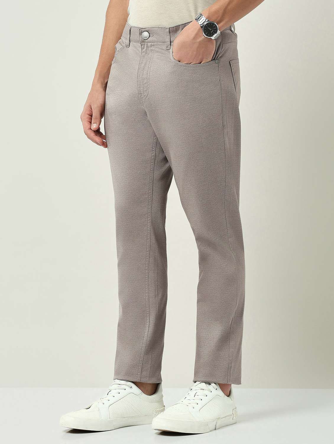 men solid mid rise flat front chinos trouser - 22092524 -  Standard Image - 1