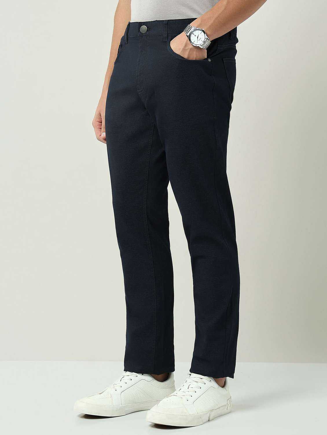 men solid mid rise flat front chinos trouser - 22092525 -  Standard Image - 1