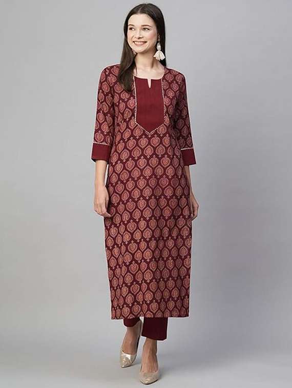 women printed three quarter sleeve kurta pant set