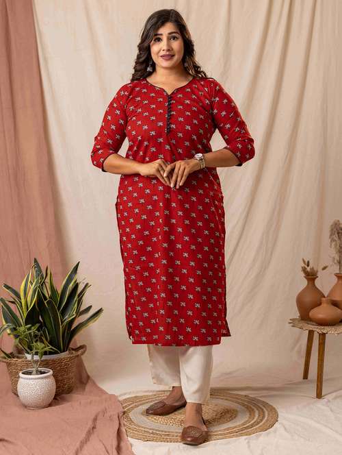women floral three quarter sleeve straight kurta  - 22092621 -  Standard Image - 0
