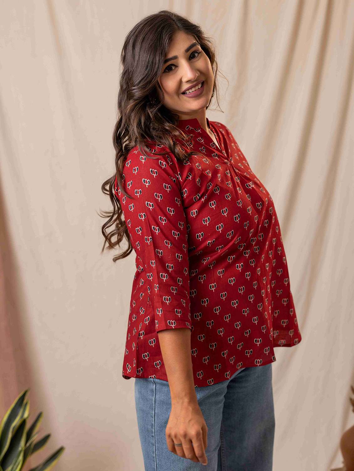 women floral three quarter sleeve a-line kurti - 22092623 -  Standard Image - 1
