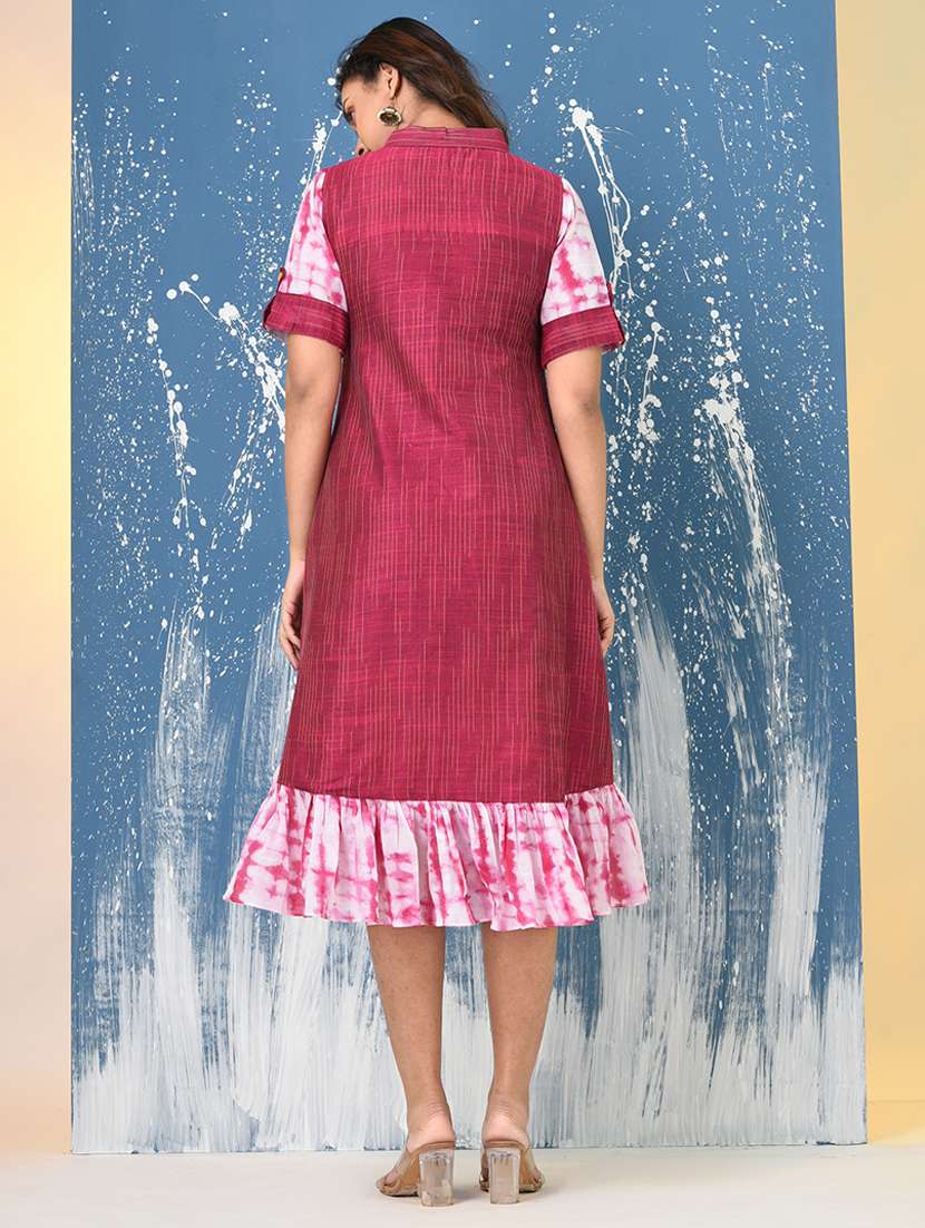 women self design roll up sleeve a-line ethnic dress - 22092632 -  Standard Image - 4