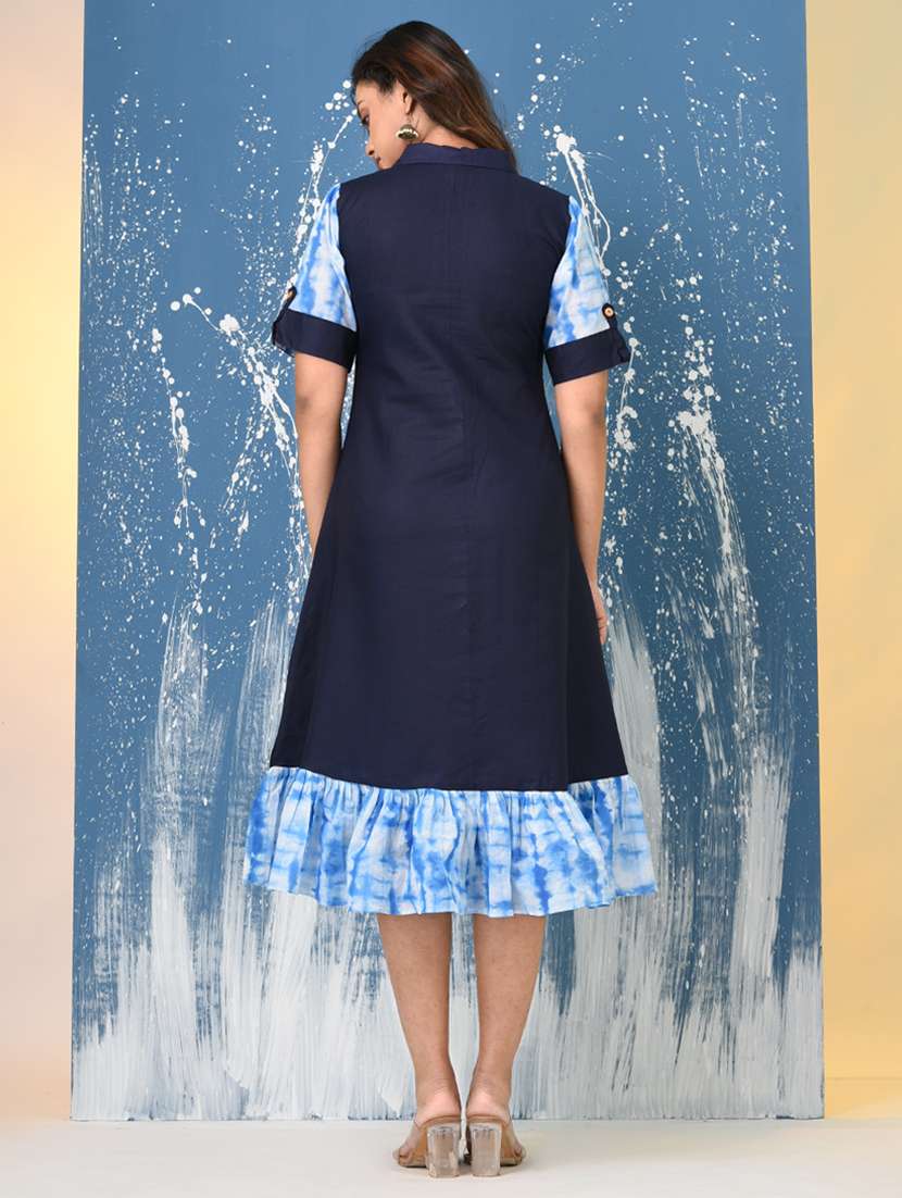 women solid roll up sleeve a-line ethnic dress - 22092634 -  Standard Image - 4