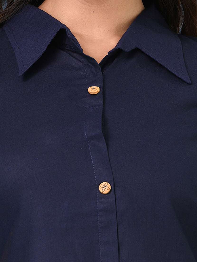 women solid roll up sleeve a-line ethnic dress - 22092634 -  Standard Image - 6