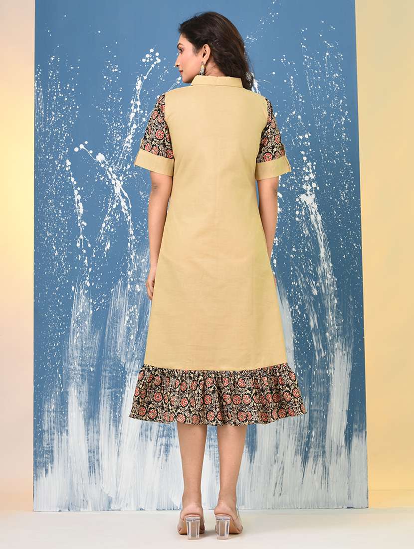 women solid roll up sleeve a-line ethnic dress - 22092636 -  Standard Image - 4