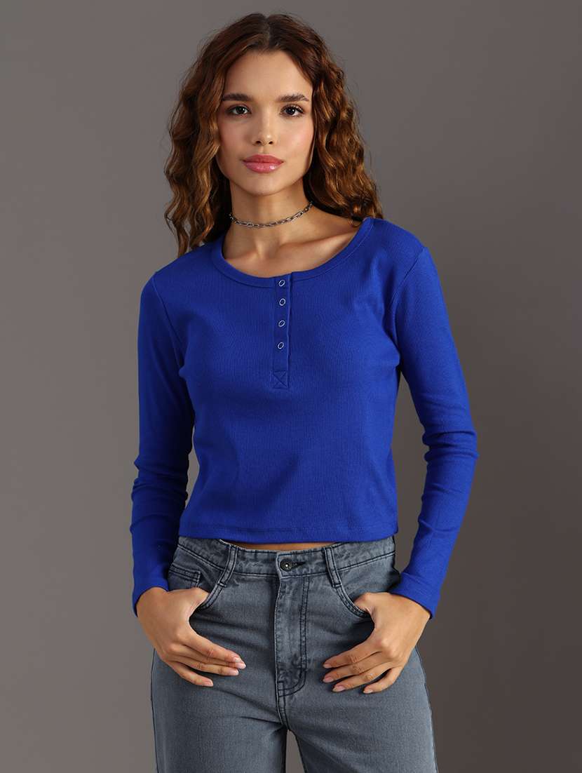 women solid long sleeve regular fit top - 22092710 - Standard Image - 1