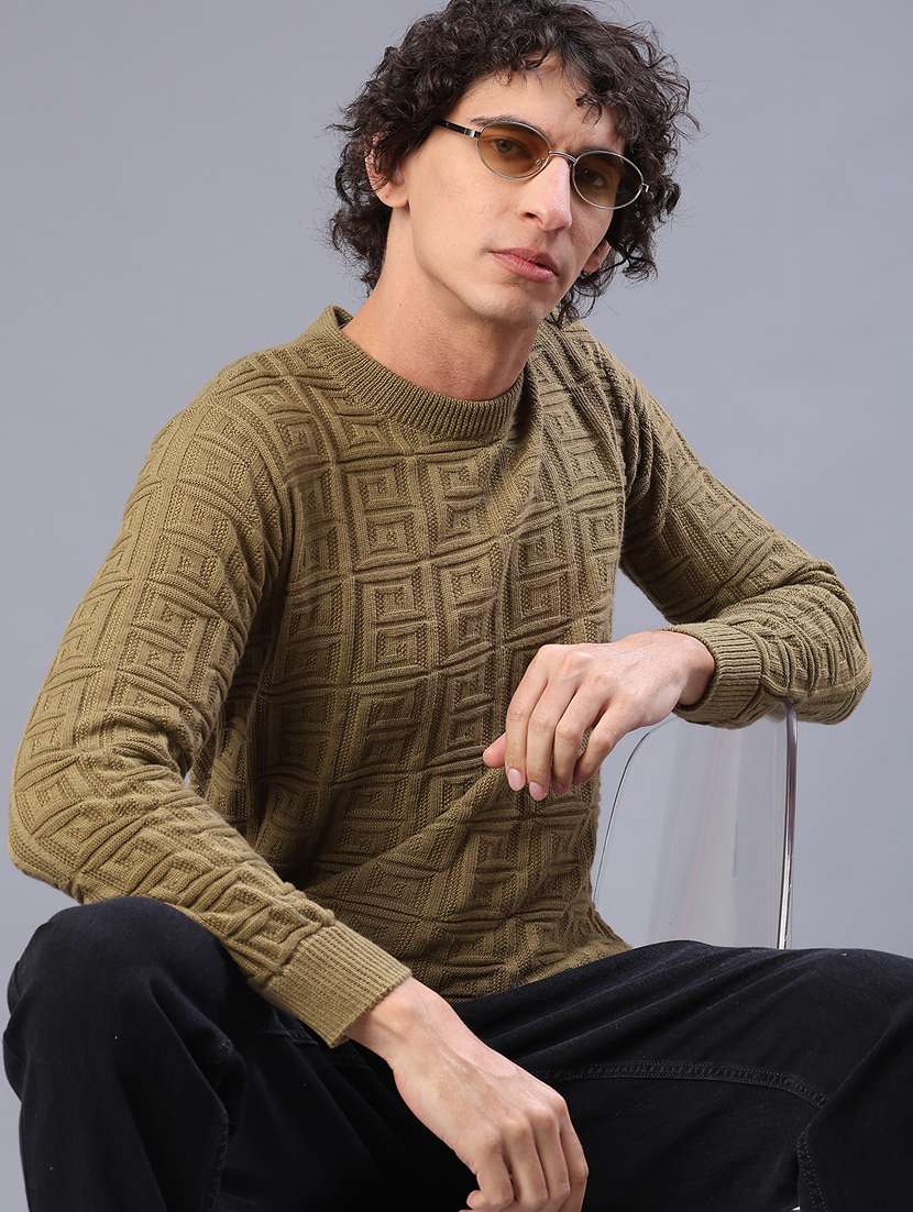 men self design long sleeve regular fit pullover  - 22092735 -  Standard Image - 1