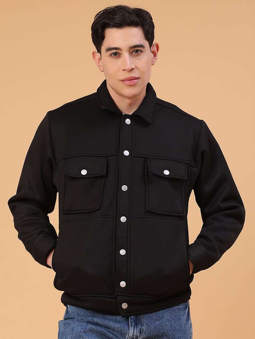 Men Solid Collared Long Sleeve Shacket - 22092828 -  Standard Image - 1