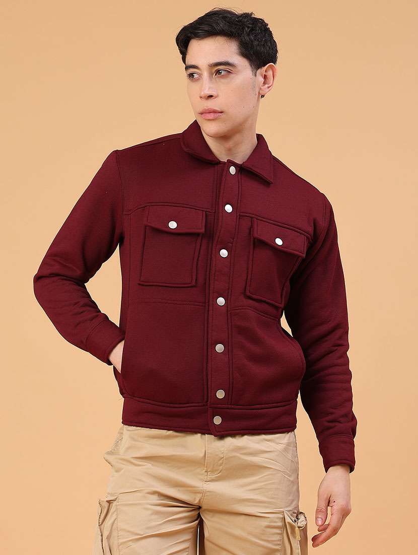 Men Solid Collared Long Sleeve Shacket - 22092829 -  Standard Image - 1