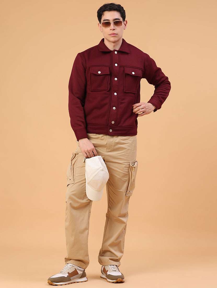 Men Solid Collared Long Sleeve Shacket - 22092829 -  Standard Image - 4