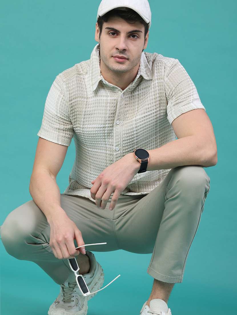 men checkered short sleeve regular fit casual shirt