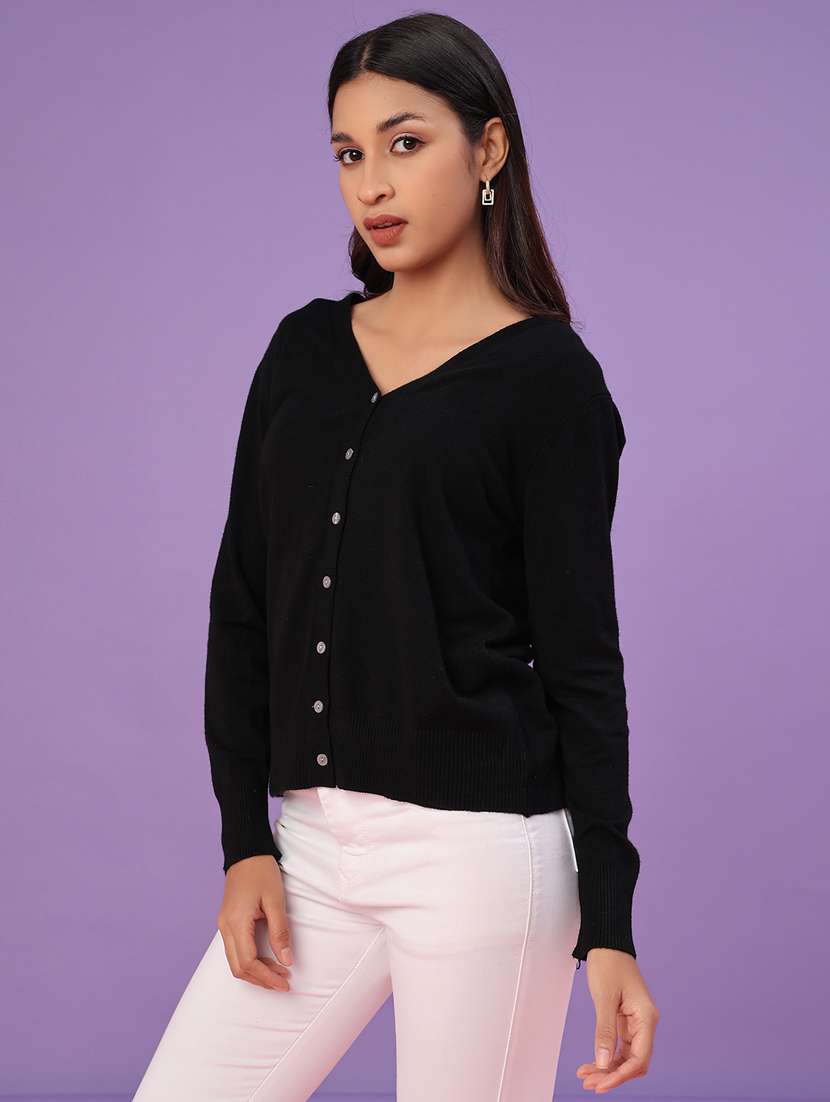 women solid long sleeve cardigan - 22092883 -  Standard Image - 1