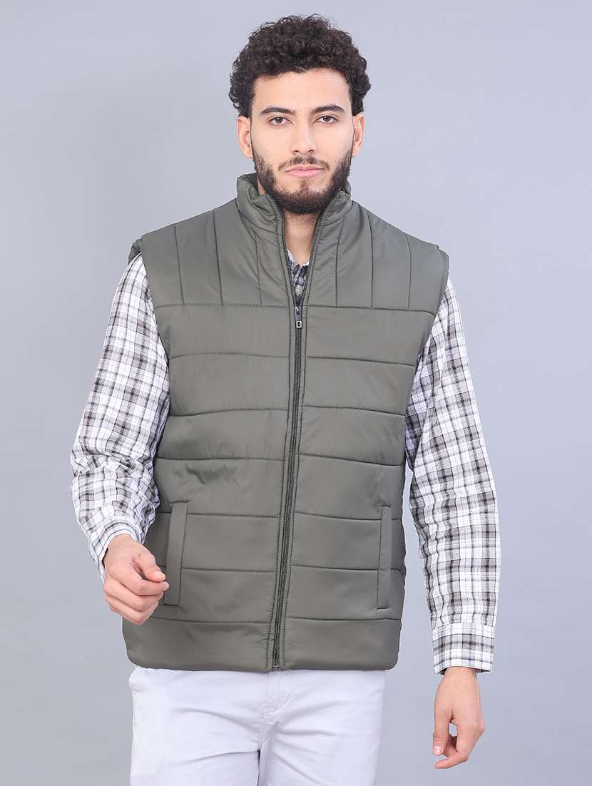 men solid sleeveless regular fit puffer jacket - 22092947 -  Standard Image - 1