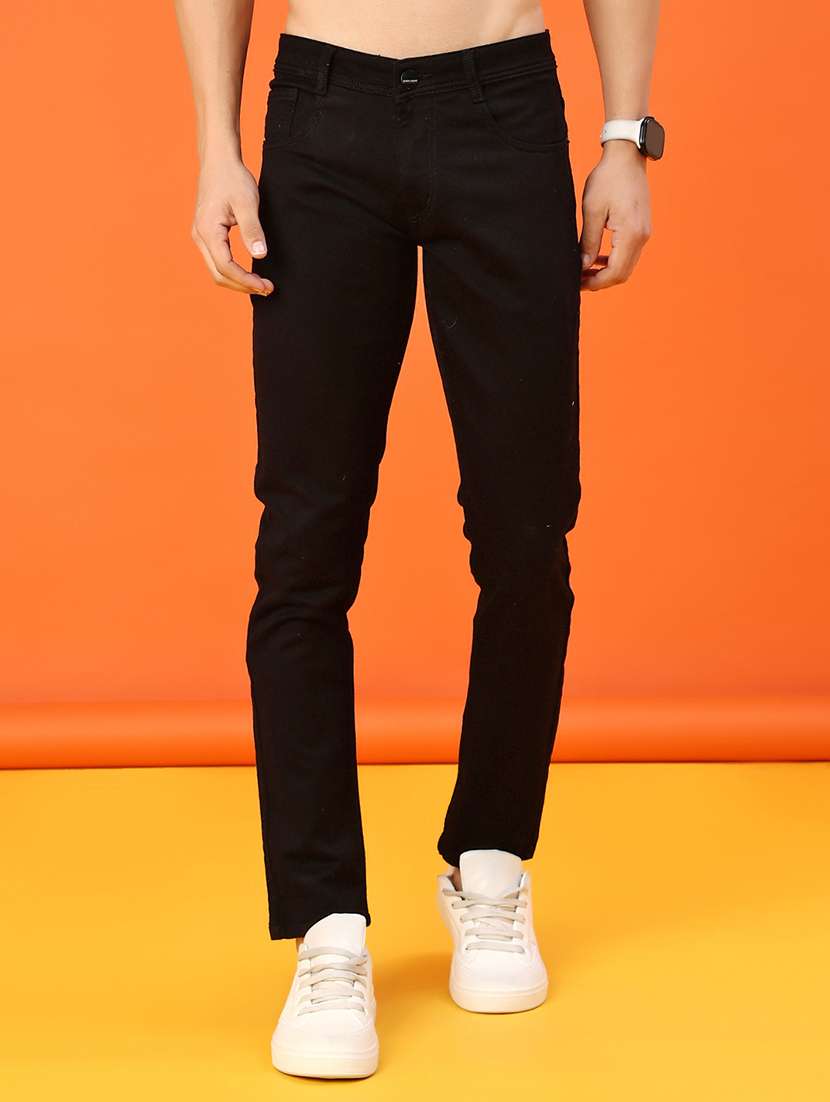 men plain mid rise full length slim fit jeans