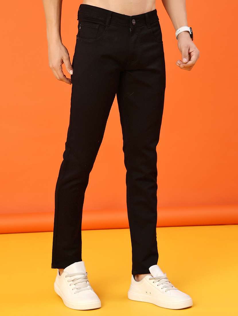 men plain mid rise full length slim fit jeans - 22092949 -  Standard Image - 1