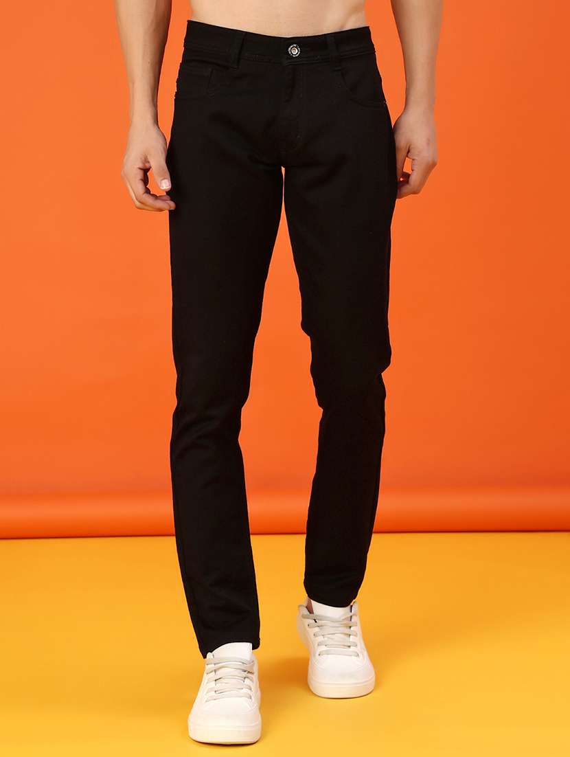 men plain mid rise full length slim fit jeans