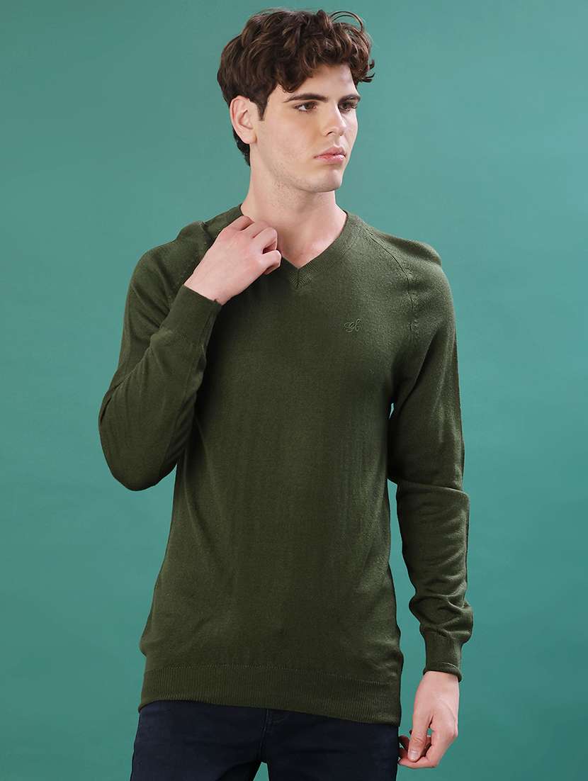 men solid long sleeve regular fit pullover