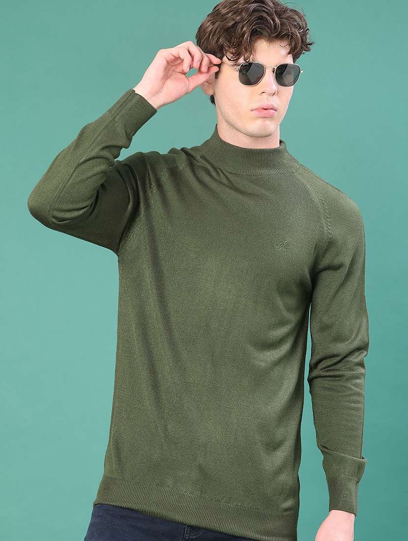 men solid long sleeve regular fit pullover