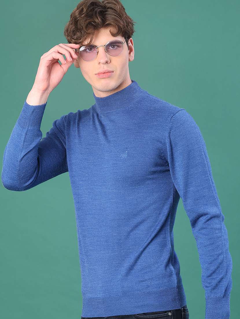 men solid long sleeve regular fit pullover