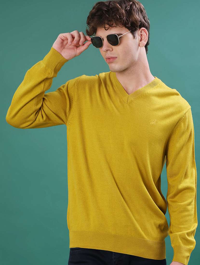 men solid long sleeve regular fit pullover