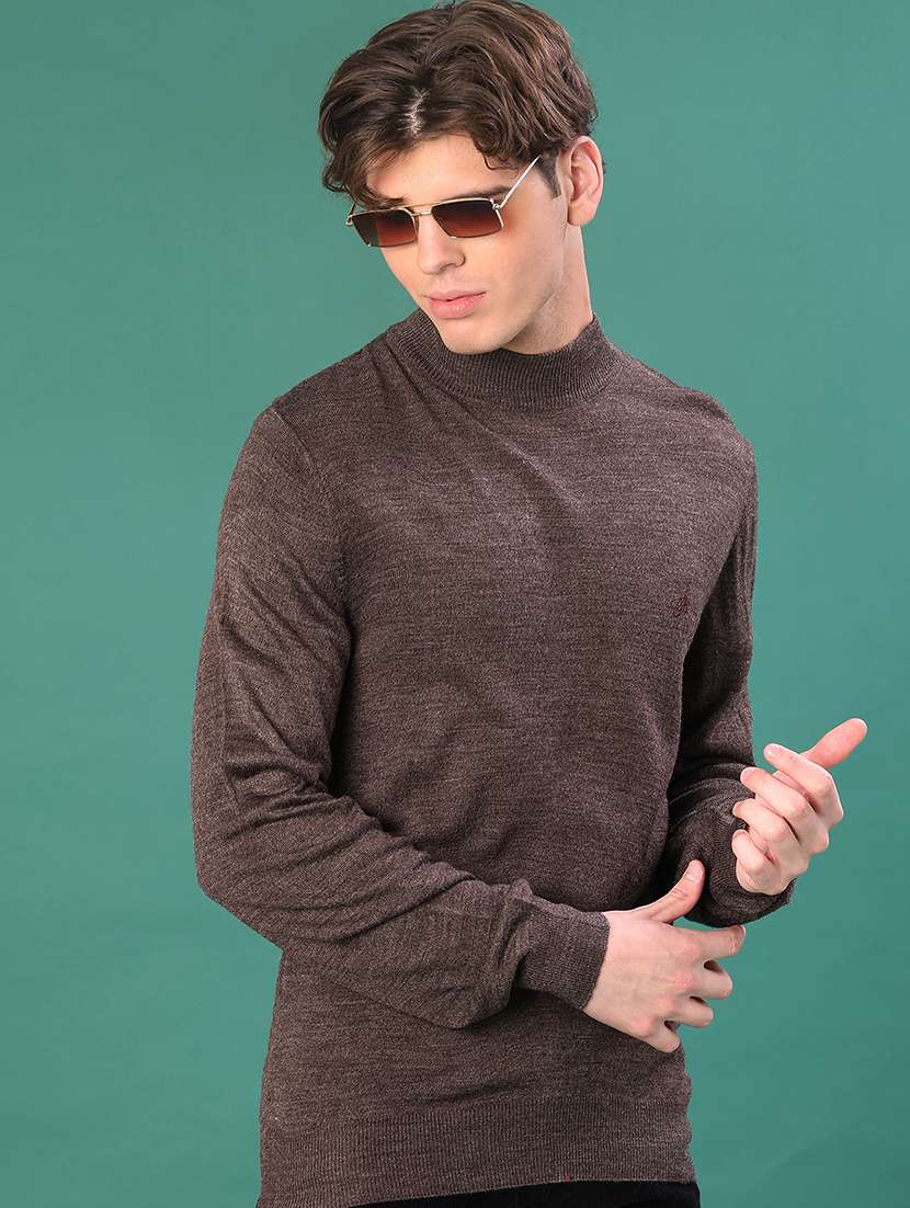 men solid long sleeve regular fit pullover