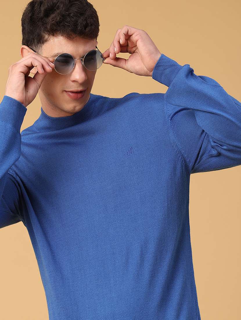 men solid long sleeve regular fit pullover 